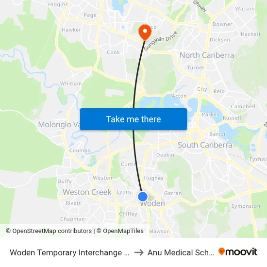 Woden Temporary Interchange Plt 4 to Anu Medical School map
