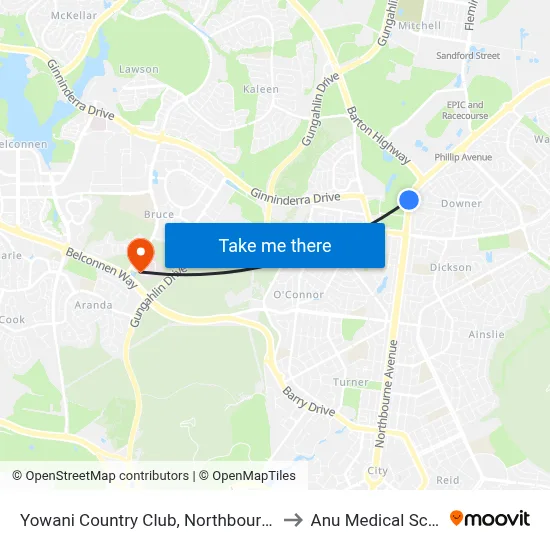 Yowani Country Club, Northbourne Ave to Anu Medical School map