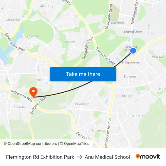 Flemington Rd Exhibition Park to Anu Medical School map