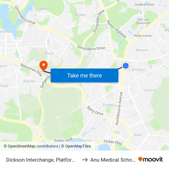 Dickson Interchange, Platform 2 to Anu Medical School map