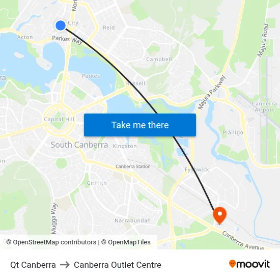 Qt Canberra to Canberra Outlet Centre map