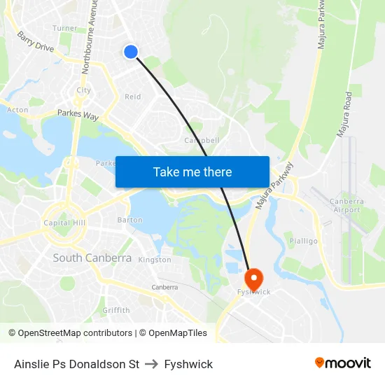 Ainslie Ps Donaldson St to Fyshwick map