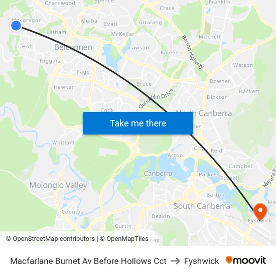 Macfarlane Burnet Av Before Hollows Cct to Fyshwick map