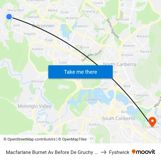 Macfarlane Burnet Av Before De Gruchy Pl to Fyshwick map