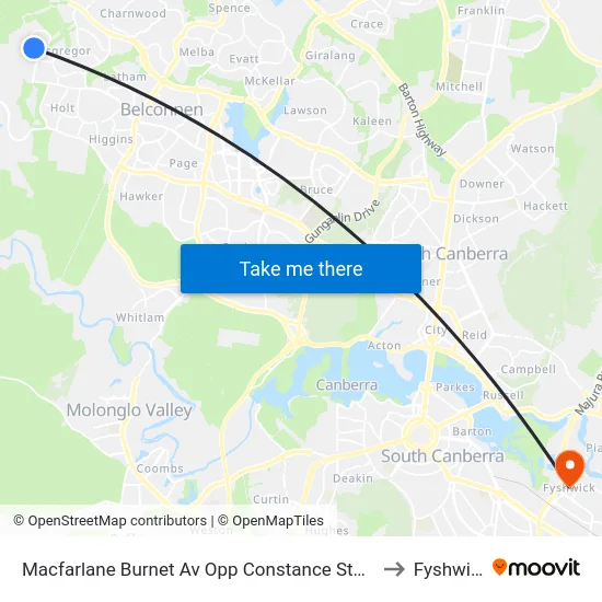 Macfarlane Burnet Av Opp Constance Stone St to Fyshwick map