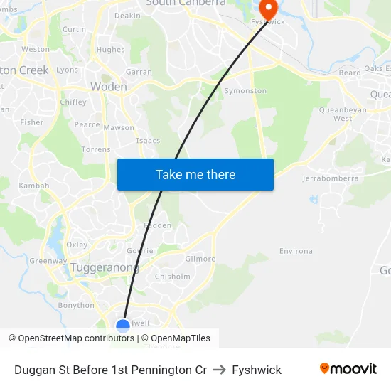 Duggan St Before 1st Pennington Cr to Fyshwick map