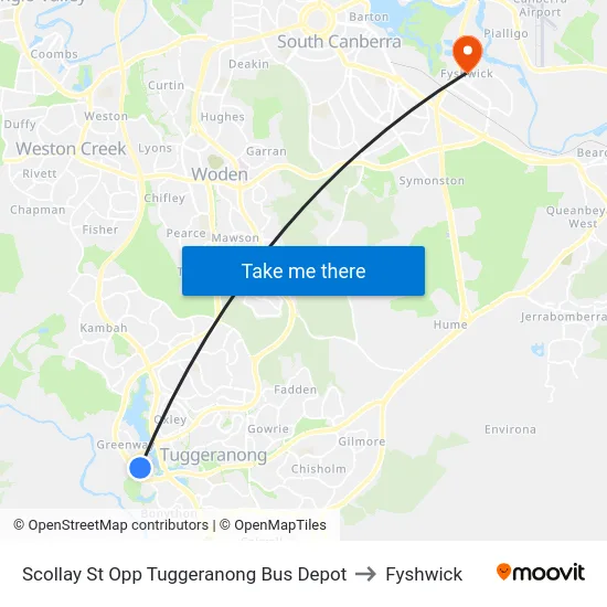 Scollay St Opp Tuggeranong Bus Depot to Fyshwick map