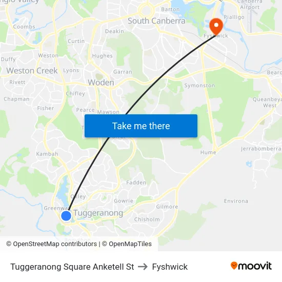 Tuggeranong Square Anketell St to Fyshwick map
