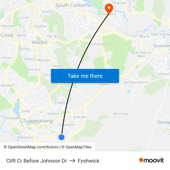 Clift Cr Before Johnson Dr to Fyshwick map