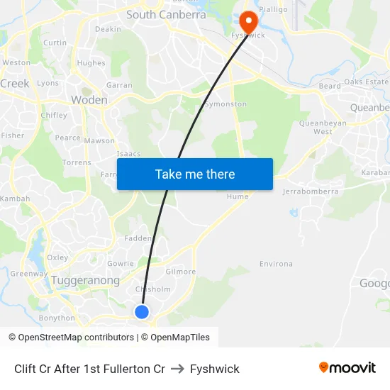 Clift Cr After 1st Fullerton Cr to Fyshwick map
