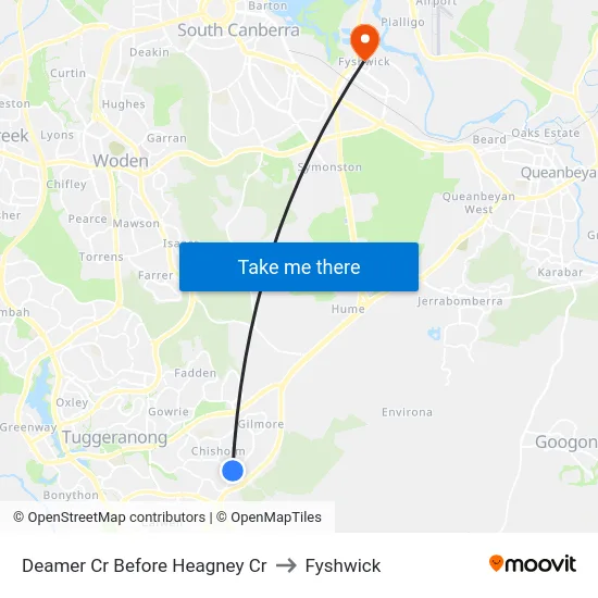 Deamer Cr Before Heagney Cr to Fyshwick map