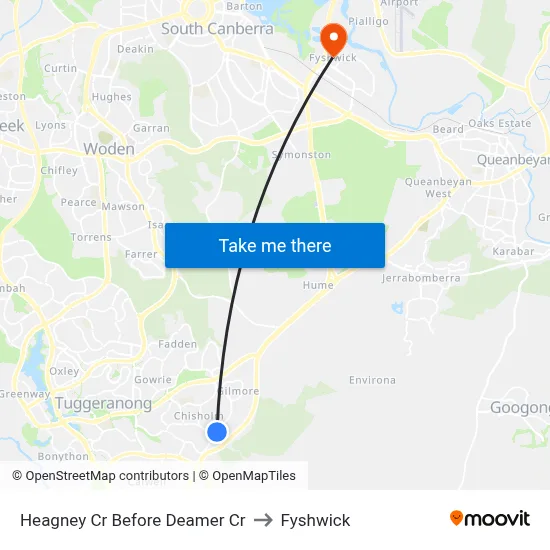 Heagney Cr Before Deamer Cr to Fyshwick map