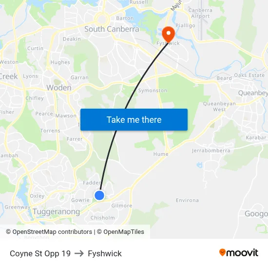 Coyne St Opp 19 to Fyshwick map