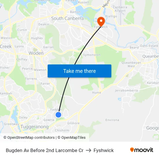 Bugden Av Before 2nd Larcombe Cr to Fyshwick map