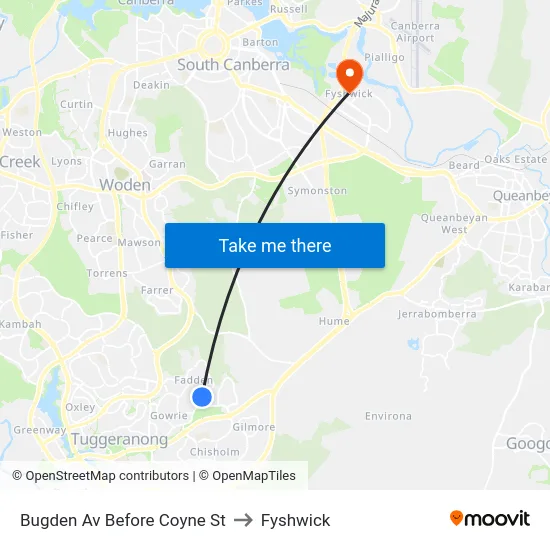 Bugden Av Before Coyne St to Fyshwick map