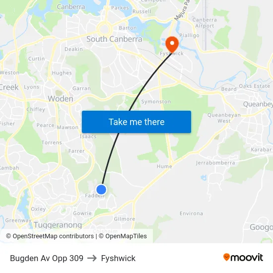 Bugden Av Opp 309 to Fyshwick map