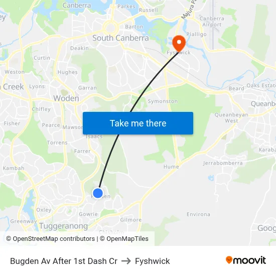 Bugden Av After 1st Dash Cr to Fyshwick map