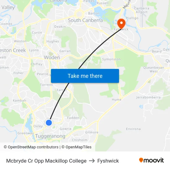 Mcbryde Cr Opp Mackillop College to Fyshwick map
