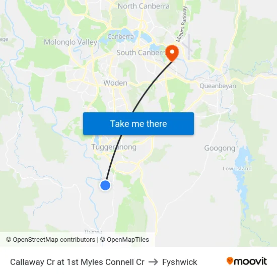 Callaway Cr at 1st Myles Connell Cr to Fyshwick map