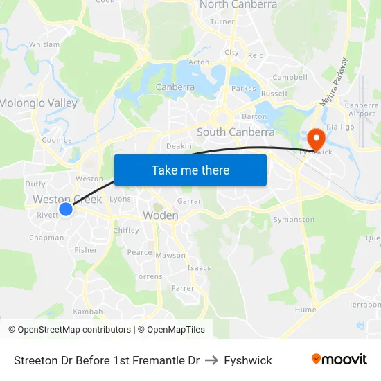 Streeton Dr Before 1st Fremantle Dr to Fyshwick map