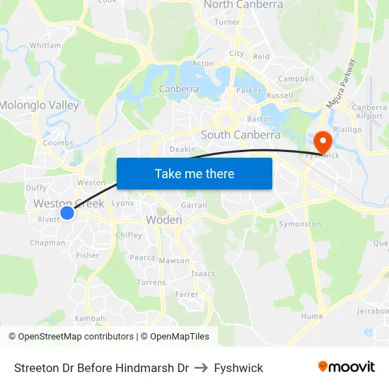 Streeton Dr Before Hindmarsh Dr to Fyshwick map