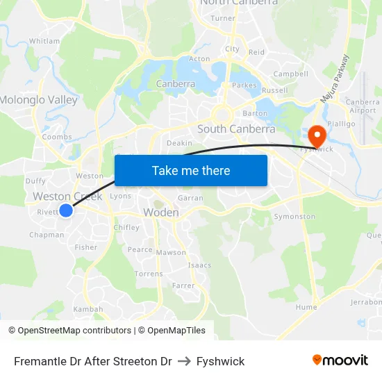 Fremantle Dr After Streeton Dr to Fyshwick map