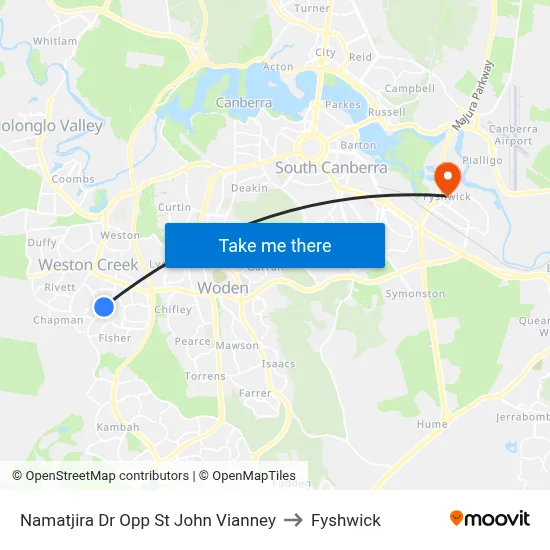 Namatjira Dr Opp St John Vianney to Fyshwick map