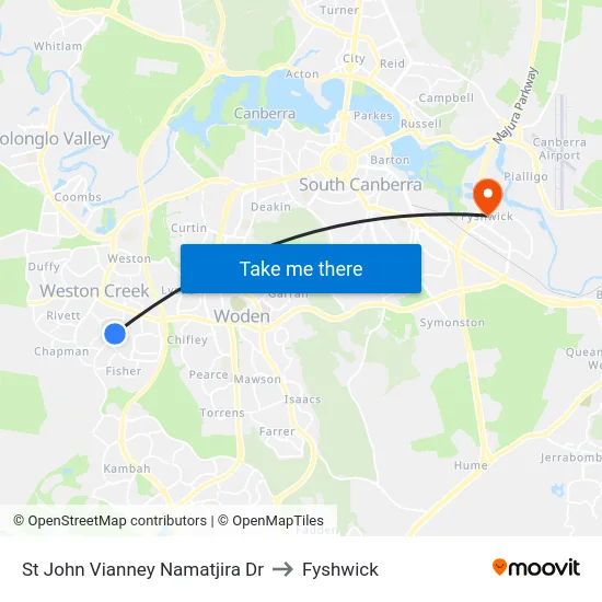 St John Vianney Namatjira Dr to Fyshwick map