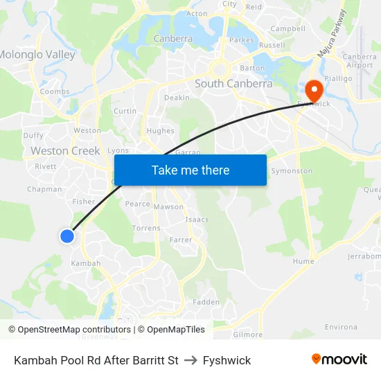 Kambah Pool Rd After Barritt St to Fyshwick map