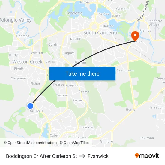 Boddington Cr After Carleton St to Fyshwick map