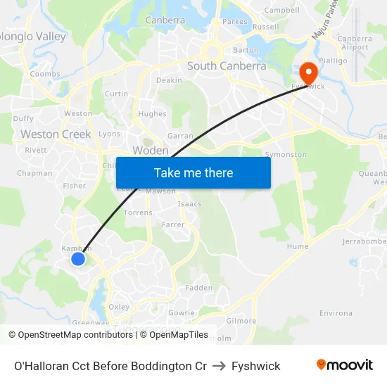 O'Halloran Cct Before Boddington Cr to Fyshwick map