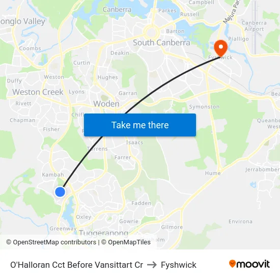 O'Halloran Cct Before Vansittart Cr to Fyshwick map
