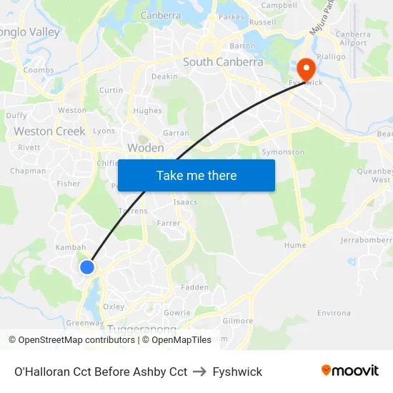 O'Halloran Cct Before Ashby Cct to Fyshwick map