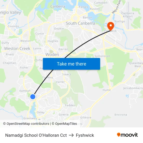 Namadgi School O'Halloran Cct to Fyshwick map