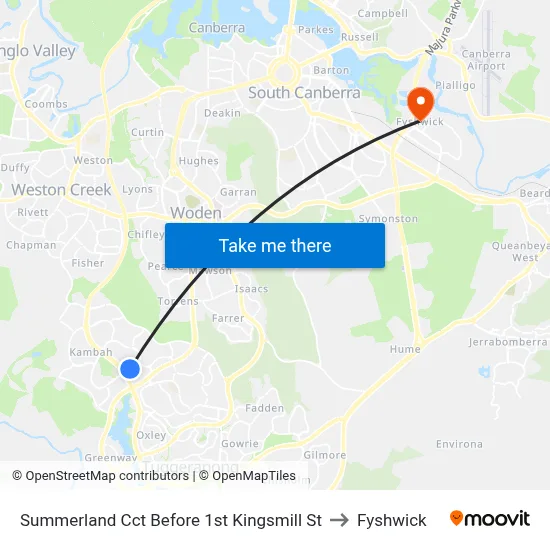 Summerland Cct Before 1st Kingsmill St to Fyshwick map