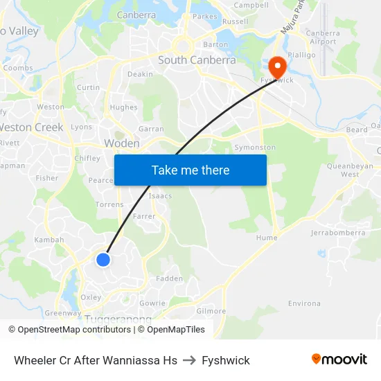 Wheeler Cr After Wanniassa Hs to Fyshwick map