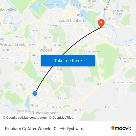 Fincham Cr After Wheeler Cr to Fyshwick map