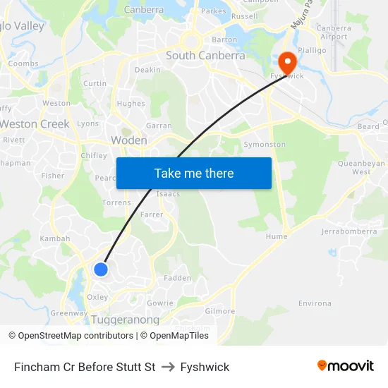Fincham Cr Before Stutt St to Fyshwick map