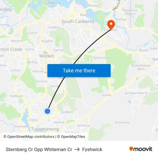 Sternberg Cr Opp Whiteman Cr to Fyshwick map