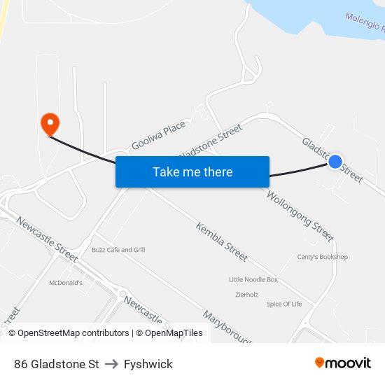 86 Gladstone St to Fyshwick map