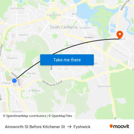Ainsworth St Before Kitchener St to Fyshwick map