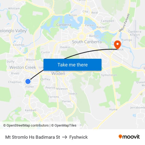 Mt Stromlo Hs Badimara St to Fyshwick map