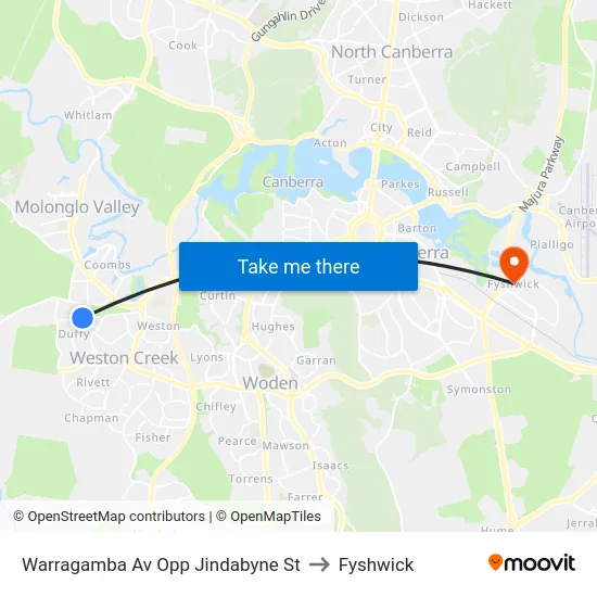Warragamba Av Opp Jindabyne St to Fyshwick map
