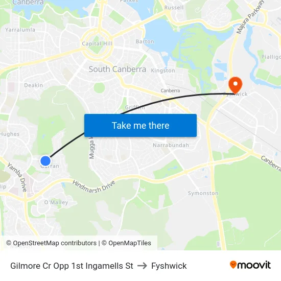 Gilmore Cr Opp 1st Ingamells St to Fyshwick map