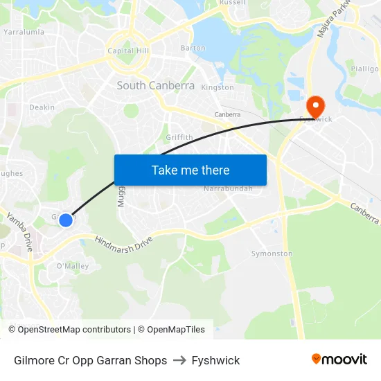 Gilmore Cr Opp Garran Shops to Fyshwick map