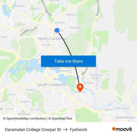 Daramalan College Cowper St to Fyshwick map