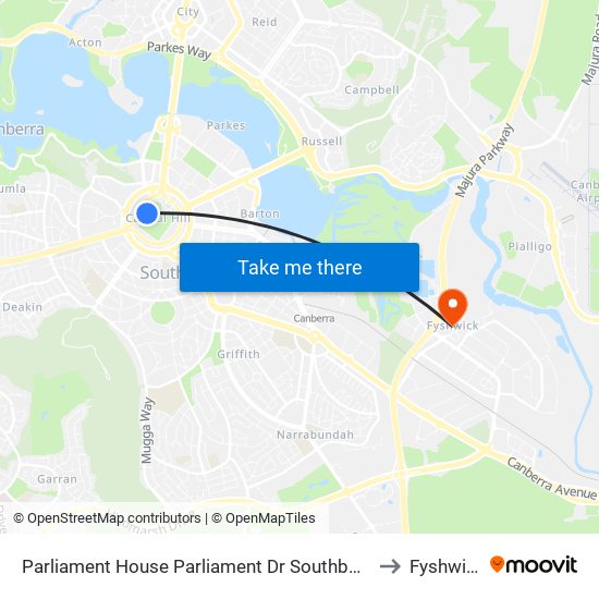 Parliament House Parliament Dr Southbound to Fyshwick map