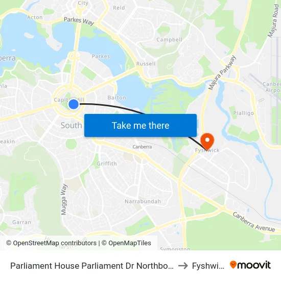 Parliament House Parliament Dr Northbound to Fyshwick map