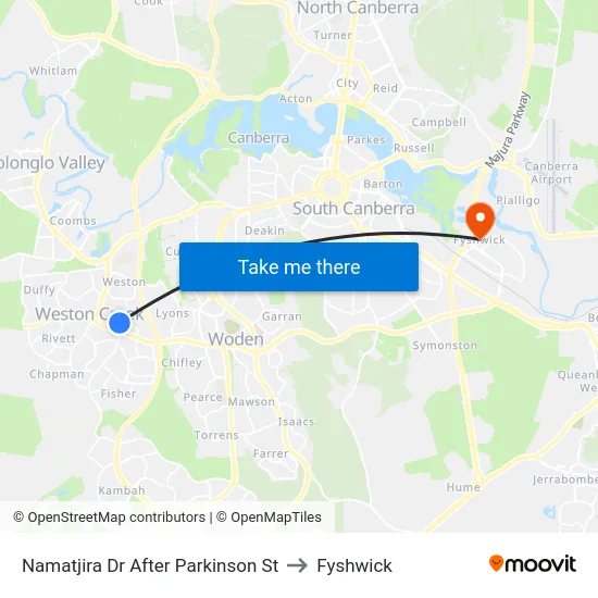 Namatjira Dr After Parkinson St to Fyshwick map