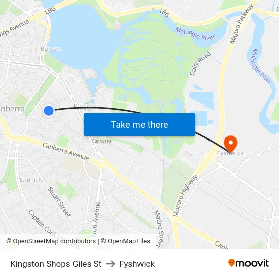 Kingston Shops Giles St to Fyshwick map